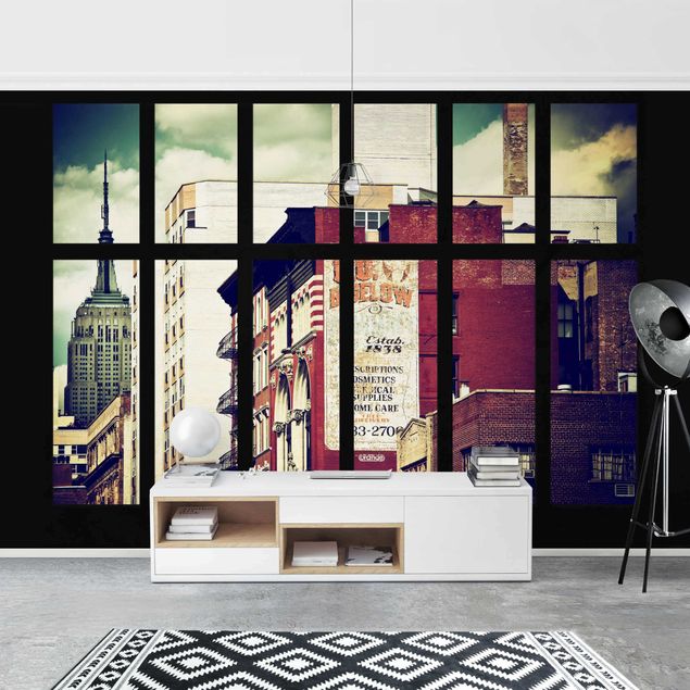 Fototapete 3D Fensterblick auf New York Gebäude Vintage