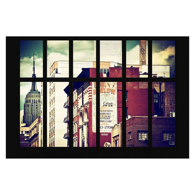 Tapeten kaufen Fensterblick auf New York Gebäude Vintage