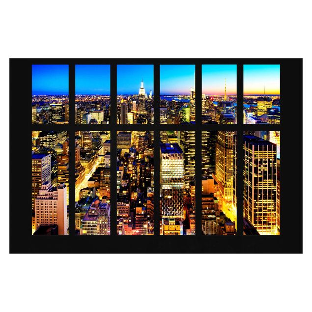 Tapeten Fensterblick Manhattan Skyline bei Nacht