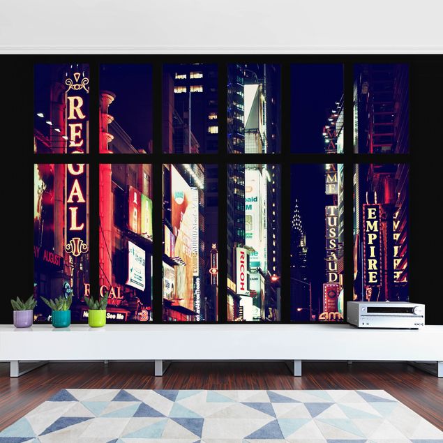 Design Tapeten Fensterblick Times Square bei Nacht