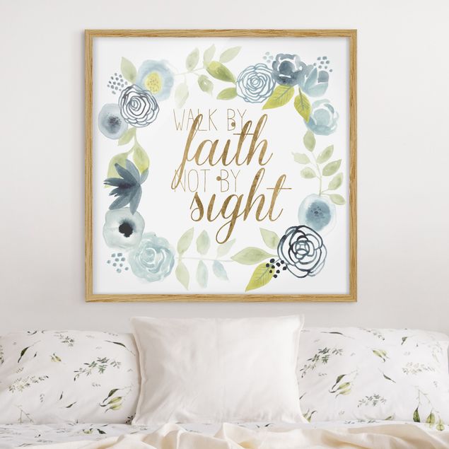 Sprüche Bilder mit Rahmen Blumenkranz mit Spruch - Faith