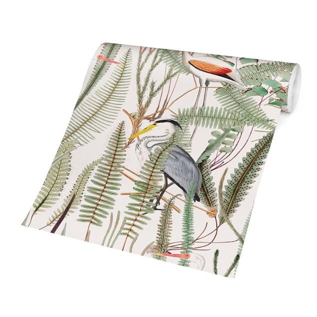 Design Tapeten Flamingos und Störche mit Pflanzen