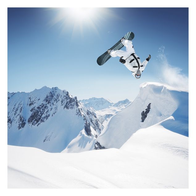 Fototapete - Fliegender Snowboarder