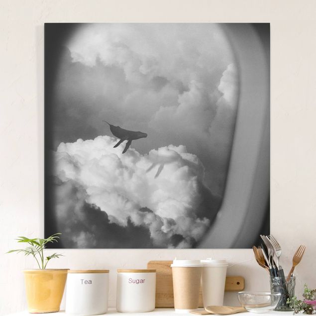 moderne Bilder auf Leinwand Fliegender Wal in den Wolken