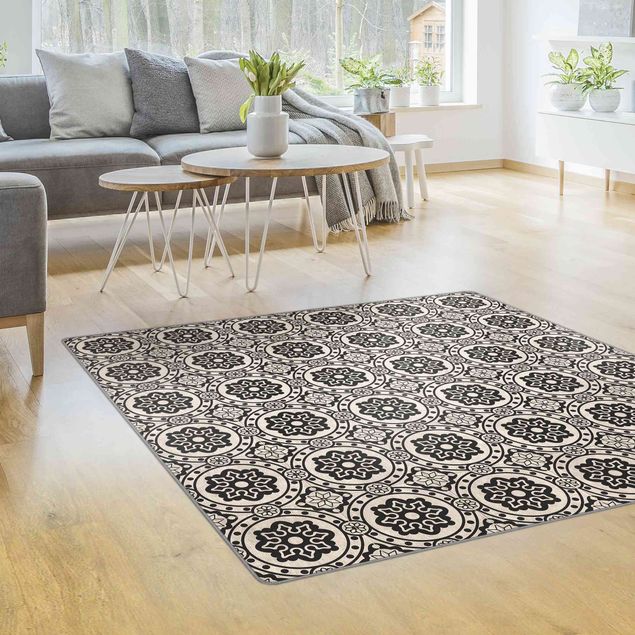 Moderne Teppiche Florale Fliesen schwarz-weiß