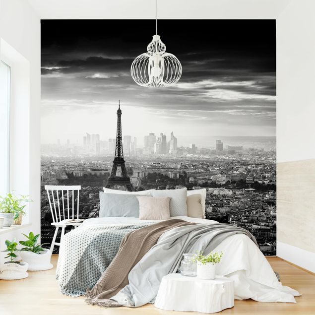 Paris Tapete Der Eiffelturm von Oben Schwarz-weiß