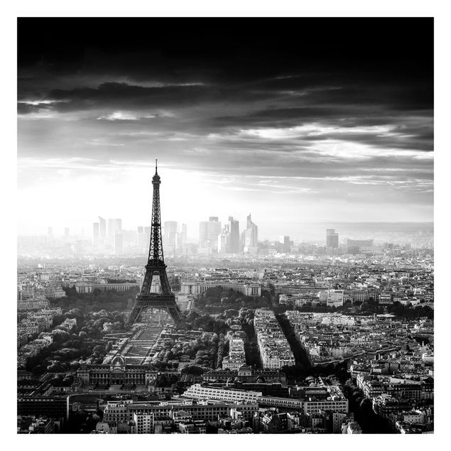 Fototapete selbstklebend Der Eiffelturm von Oben Schwarz-weiß