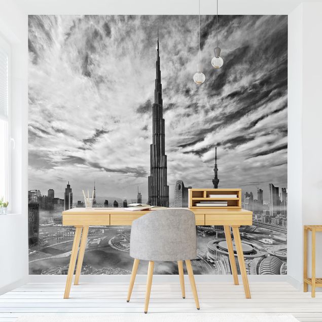 Schwarz-Weiß Tapete Dubai Super Skyline