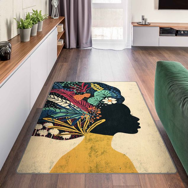 Moderner Teppich Frau mit Blumenafro