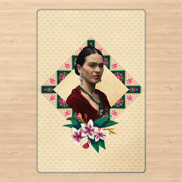 Teppich beige Frida Kahlo - Blumen und Geometrie