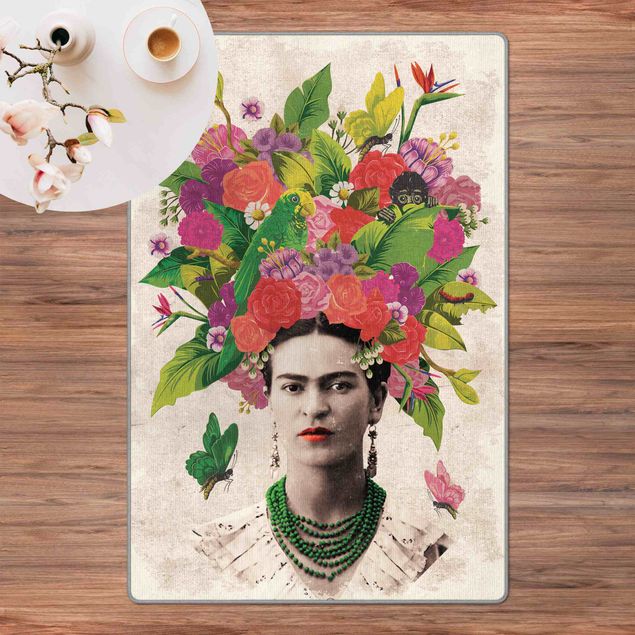 Teppich rot Frida Kahlo - Blumenportrait