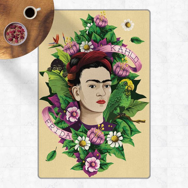 teppich mit blumenmuster Frida Kahlo - Frida,Äffchen und Papagei
