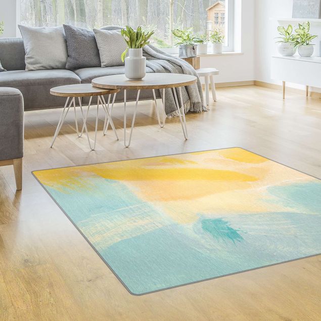 Moderne Teppiche Frühlingskomposition in Gelb und Blau