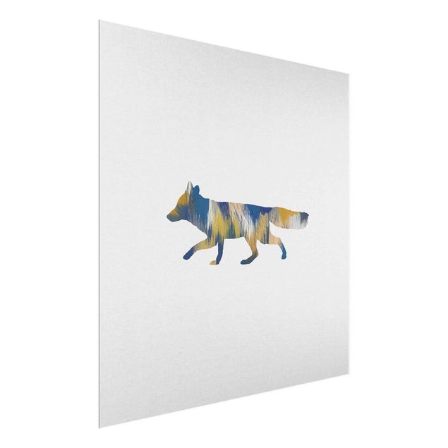 Glasbild - Fuchs in Blau und Gelb - Quadrat