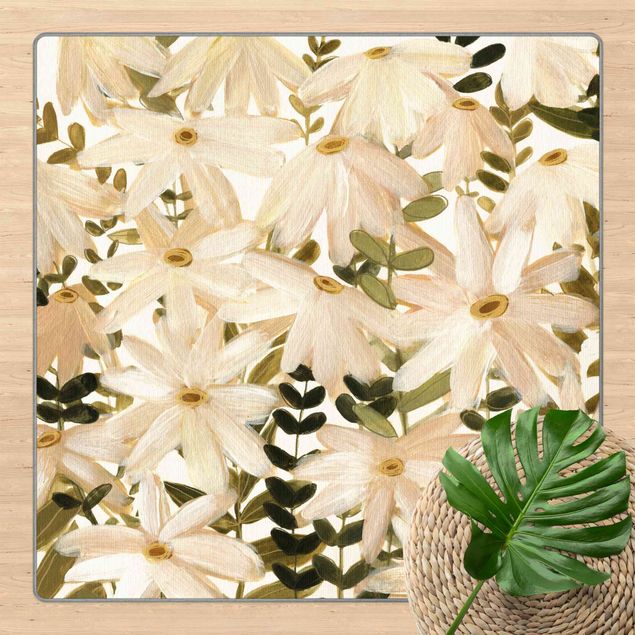 Teppich Blumen Gänseblümchenfeld Weiß Gold