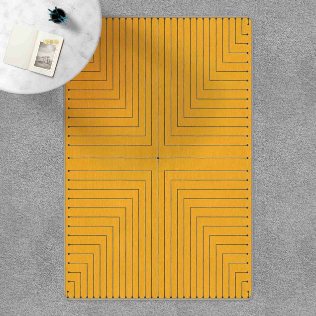 grosser Teppich Geometrische Ecken gelb