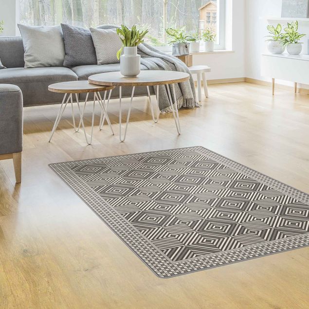 Moderne Teppiche Geometrische Fliesen Strudel Grau mit Mosaikrahmen