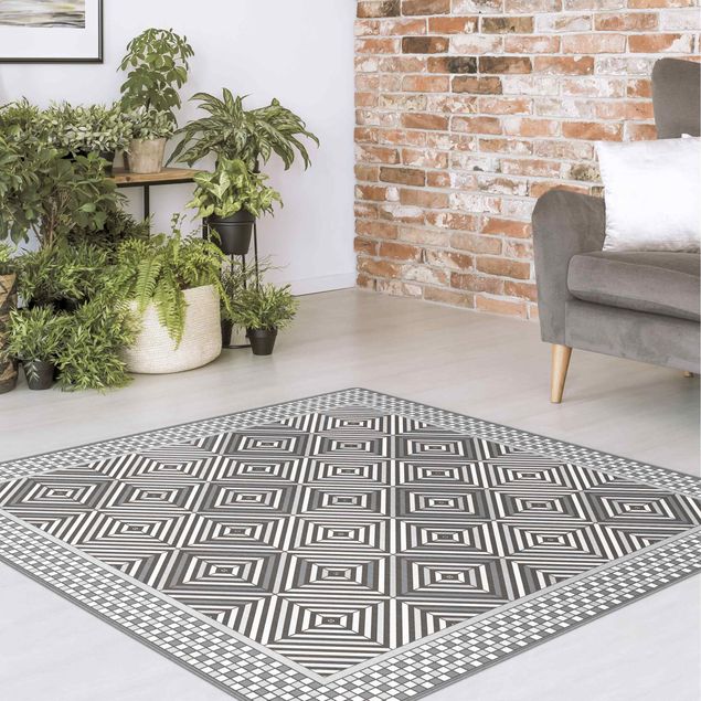 Große Teppiche Geometrische Fliesen Strudel Grau mit Mosaikrahmen