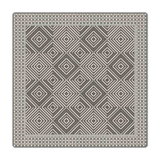 Teppich - Geometrische Fliesen Strudel Grau mit Mosaikrahmen