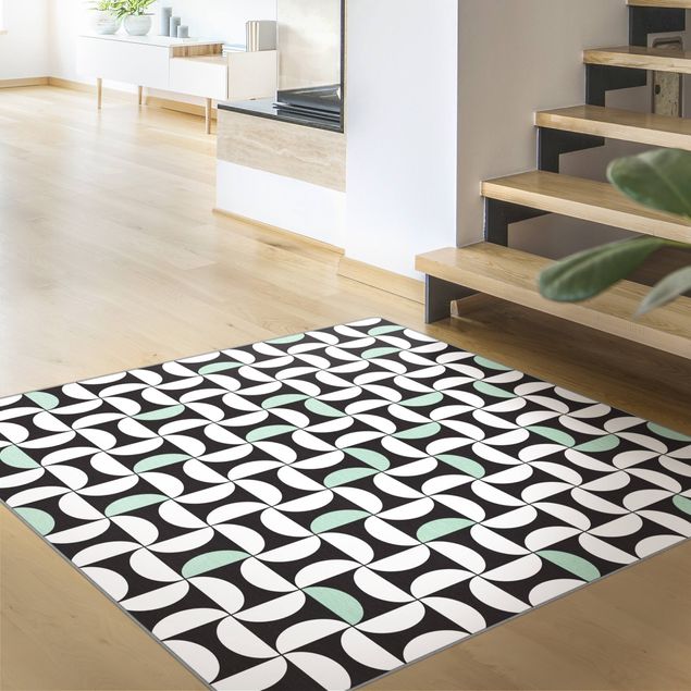 Moderner Teppich Geometrische Fliesenbögen Mintgrün mit Bordüre