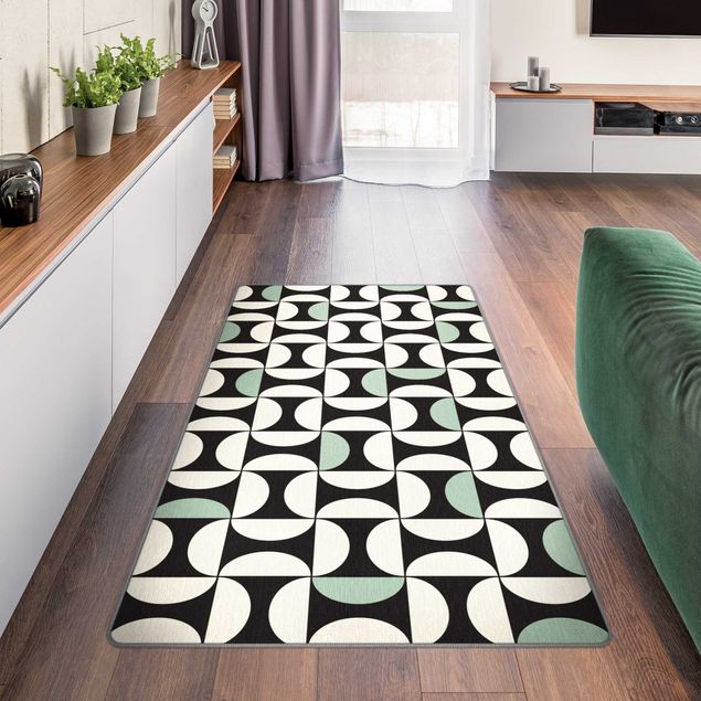 Moderner Teppich Geometrische Fliesenbögen Mintgrün mit Bordüre