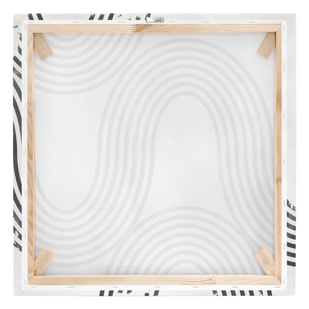 Leinwandbild - Geometrische Wellen Schwarz Weiß I - Quadrat 1:1