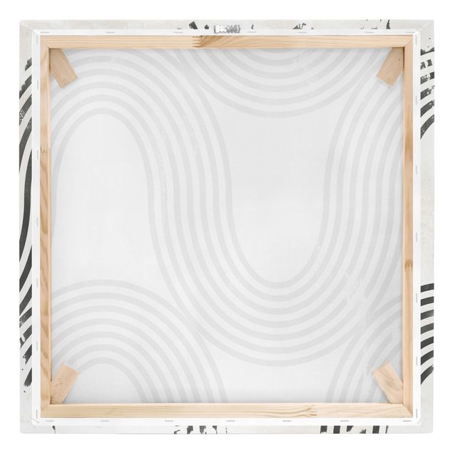 Leinwandbild - Geometrische Wellen Schwarz Weiß II - Quadrat 1:1
