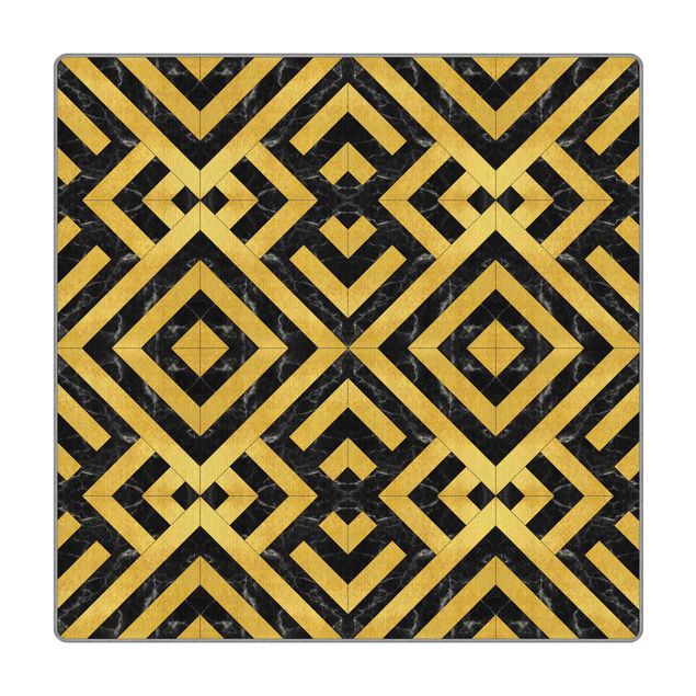 Teppich - Geometrischer Fliesenmix Art Deco Gold Schwarzer Marmor