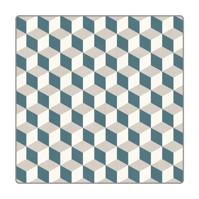 Teppich - Geometrischer Fliesenmix Würfel Blaugrau