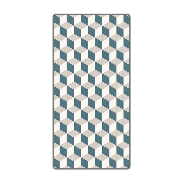 Teppich - Geometrischer Fliesenmix Würfel Blaugrau