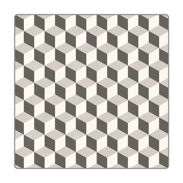 Teppich - Geometrischer Fliesenmix Würfel Grau