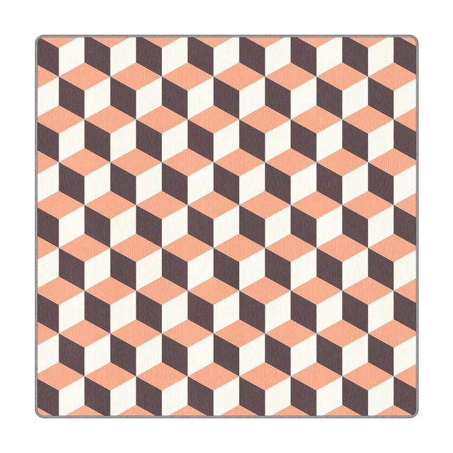Teppich - Geometrischer Fliesenmix Würfel Orange