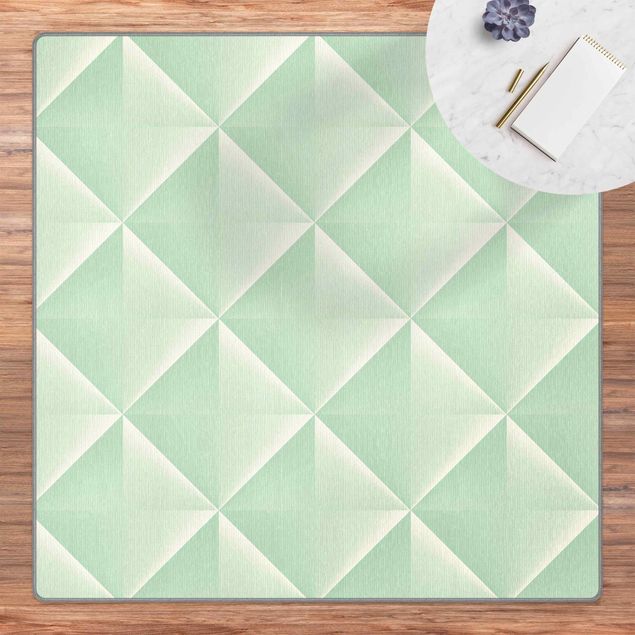 grosser Teppich Geometrisches 3D Rauten Muster in Mint