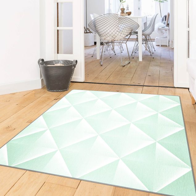 Moderner Teppich Geometrisches 3D Rauten Muster in Mint