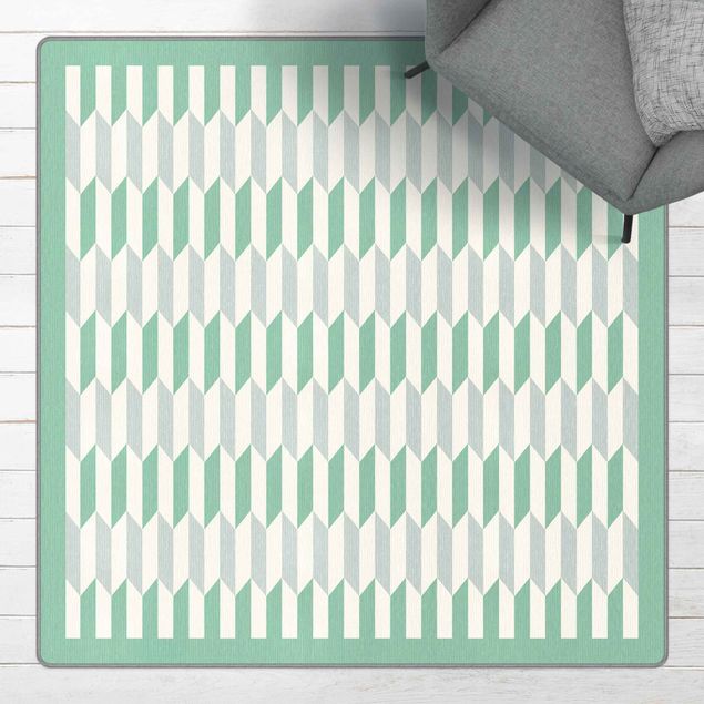 Teppich grün Geometrisches Muster aus Rauten mit Rahmen