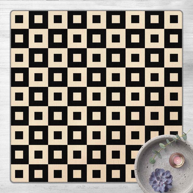 Teppich beige Geometrisches Muster aus Schwarz Beigen Quadraten