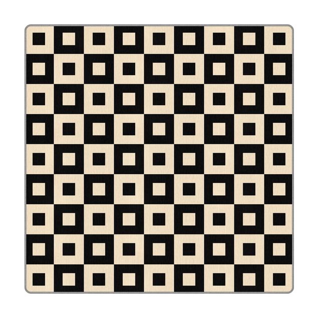 Teppich - Geometrisches Muster aus Schwarz Beigen Quadraten