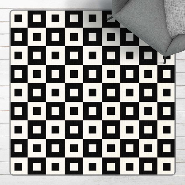 Teppich schwarz-weiß Geometrisches Muster aus Schwarz Weißen Quadraten