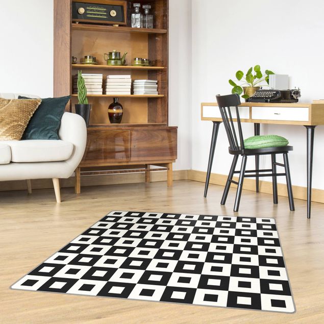 Teppich modern Geometrisches Muster aus Schwarz Weißen Quadraten