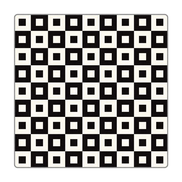 Teppich - Geometrisches Muster aus Schwarz Weißen Quadraten