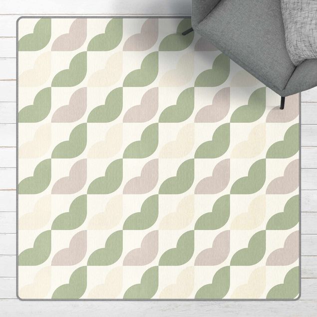 Teppich grün Geometrisches Muster aus Viertelkreisen