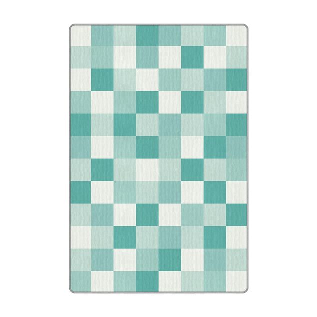 Teppich - Geometrisches Muster Buntes Schachbrett Blau