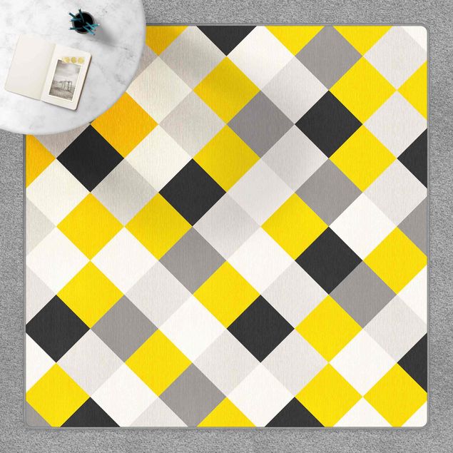Teppiche groß Geometrisches Muster gedrehtes Schachbrett Gelb