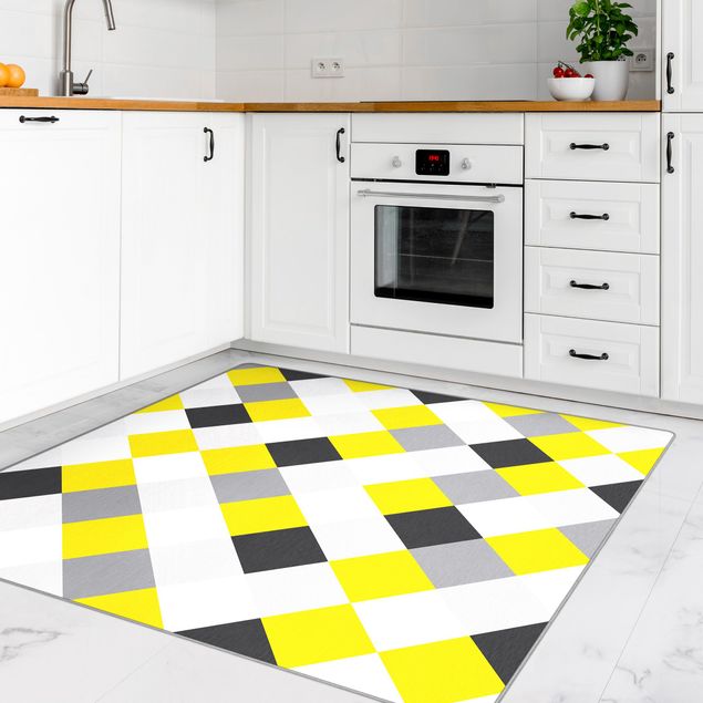 Teppich modern Geometrisches Muster gedrehtes Schachbrett Gelb