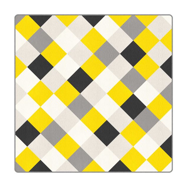 Teppich - Geometrisches Muster gedrehtes Schachbrett Gelb
