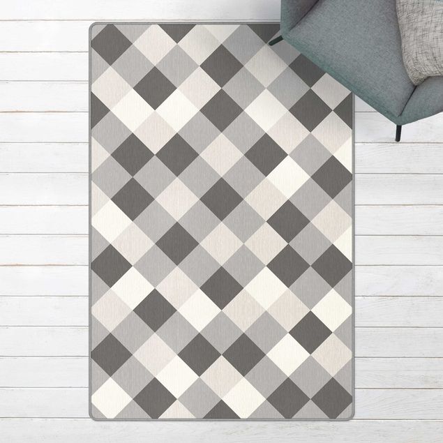 Teppich grau Geometrisches Muster gedrehtes Schachbrett Grau