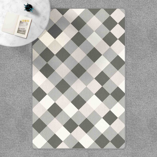Teppiche groß Geometrisches Muster gedrehtes Schachbrett Grau