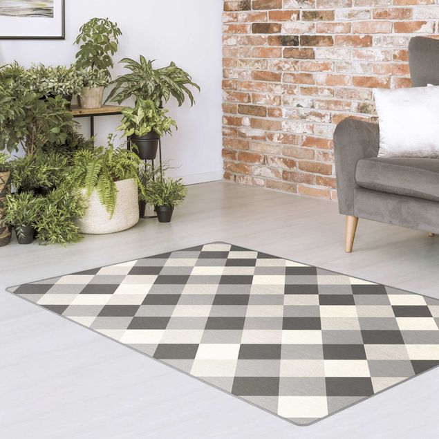 Teppich modern Geometrisches Muster gedrehtes Schachbrett Grau