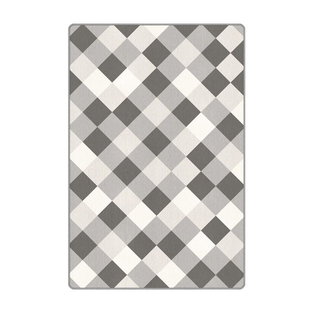 Teppich - Geometrisches Muster gedrehtes Schachbrett Grau