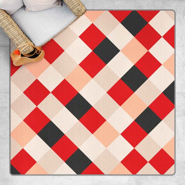 Teppich rot Geometrisches Muster gedrehtes Schachbrett Rot